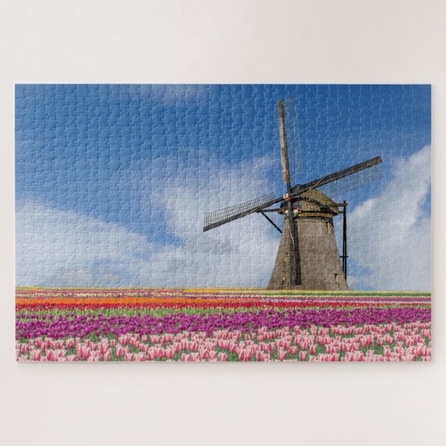 Puzzle Windmill And Colorful Tulips Amsterdam Netherlands (Horizontal)