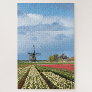 Puzzle Windmill et tulipes dans un paysage de printemps v