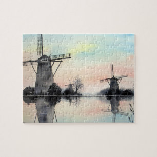 Puzzle Windmills à Dawn Kinderdijk Holland Peinture