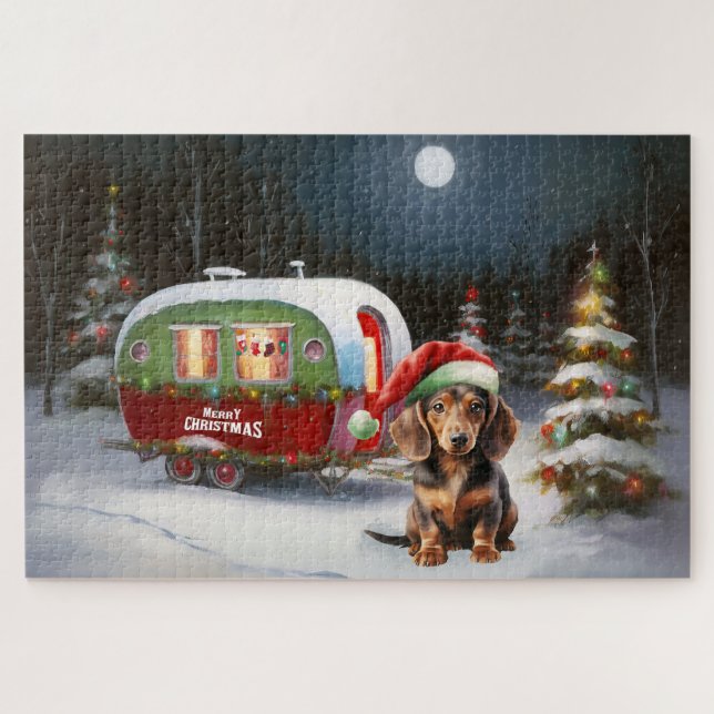 Puzzle Winter Dachshund Caravan Christmas Adventure (Horizontal)