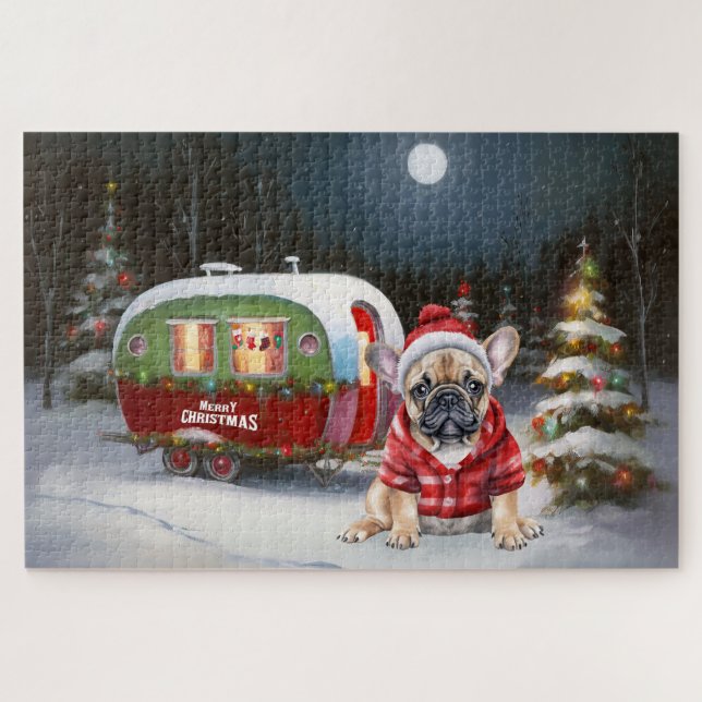 Puzzle Winter French Bulldog Caravan Christmas Adventure (Horizontal)