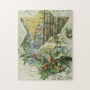 Puzzle Winter House Vintage Illustration