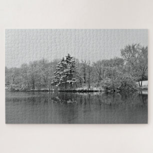 Puzzle Winter Lake Scene noir, blanc Photographie