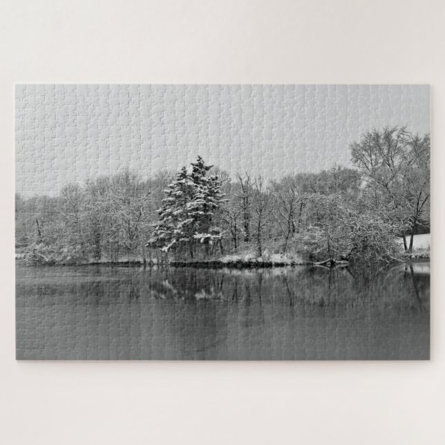 Puzzle Winter Lake Scene noir, blanc Photographie (Horizontal)