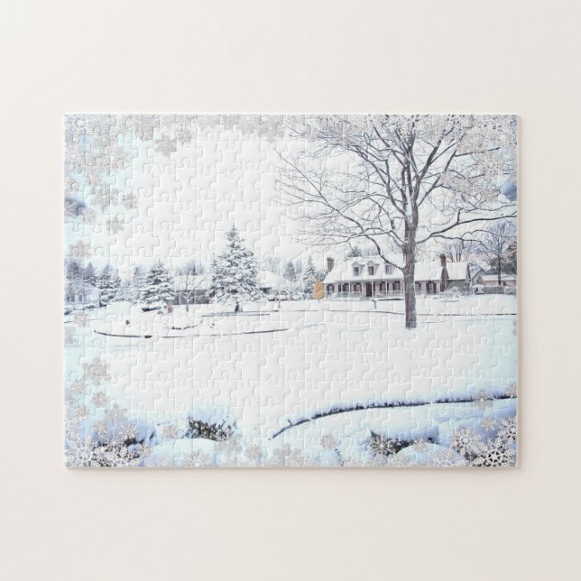 Puzzle Winter Snow Farmhouse Scene (Horizontal)