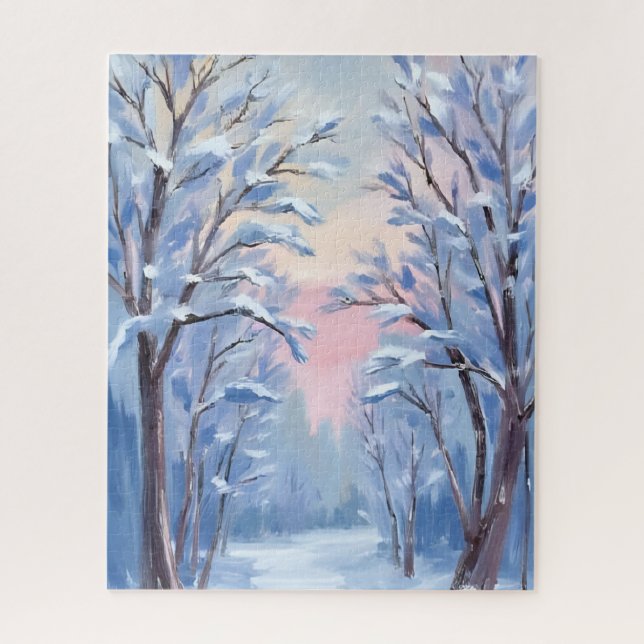 Puzzle Winter Snow Forest Watercolor Woods Painting (Vertical)