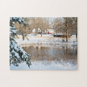 Puzzle Winter Snow Pond & Barns Tennessee Photographie