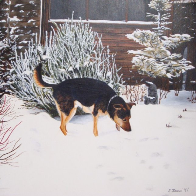 Puzzle Winter snow scene with cute black and tan dog (Créateur téléchargé)