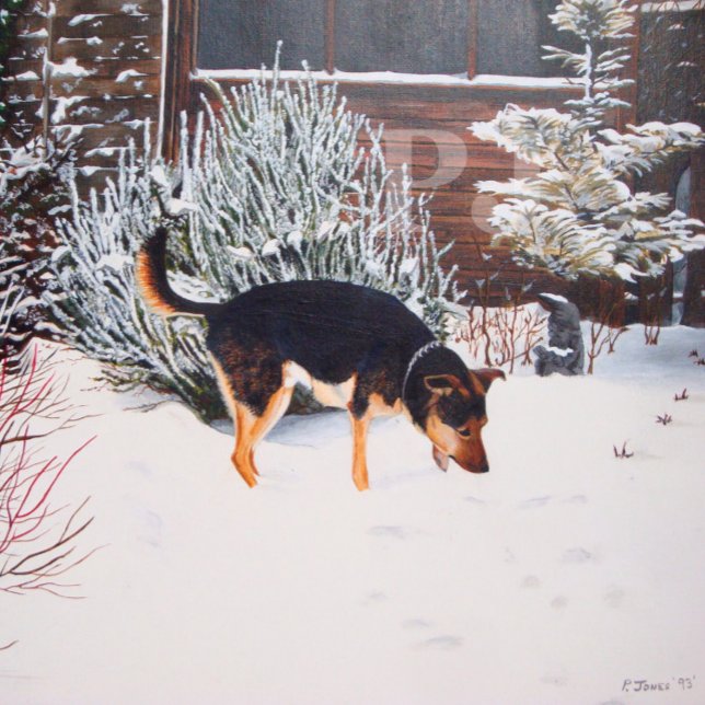 Puzzle Winter snow scene with cute black and tan dog (Créateur téléchargé)