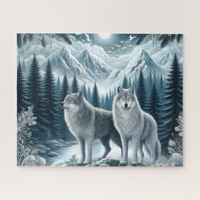 Puzzle Winter Snowy Mountain Wolves (Horizontal)