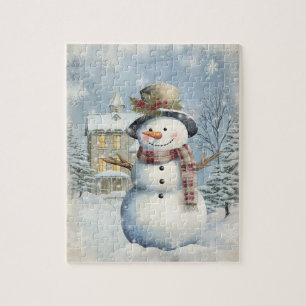 Puzzle Winter Wonderland Frostman Snowman Aquarelle
