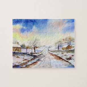 Puzzle Wintery Lane Watercolor