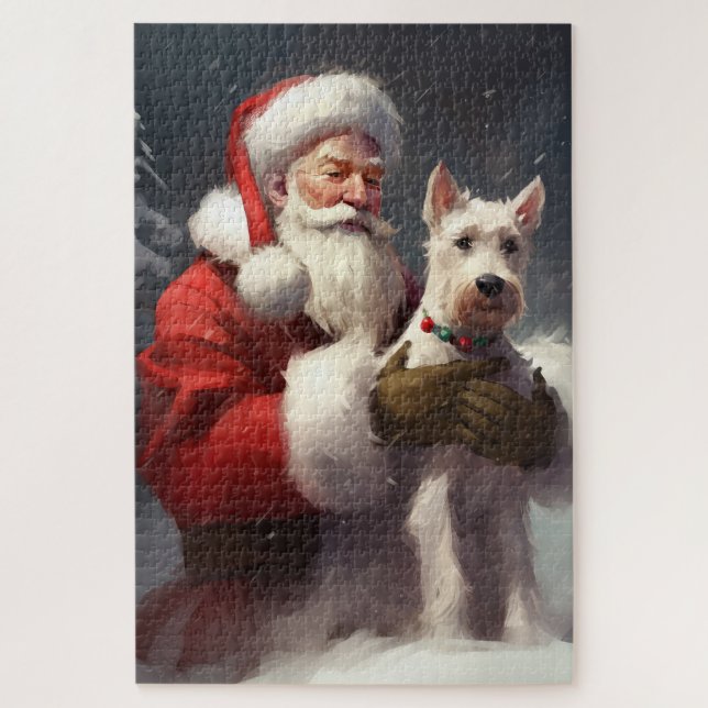 Puzzle Wire Fox Terrier Père Noël Noël Festif (Vertical)