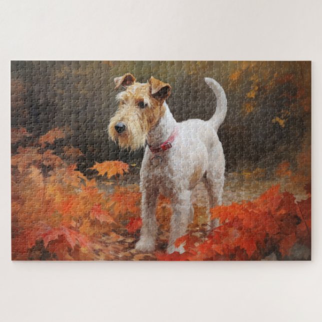Puzzle Wirefox Terrier dans les feuilles d'automne qui to (Horizontal)