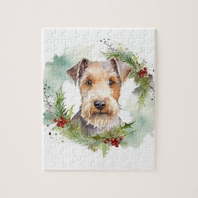 Puzzle Wirefox Terrier Festive de Noël Wreath Pup (Vertical)
