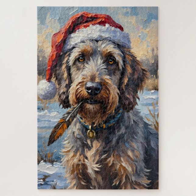 Puzzle Wirehaired Griffon Rustic Winter Hunt Hat (Vertical)