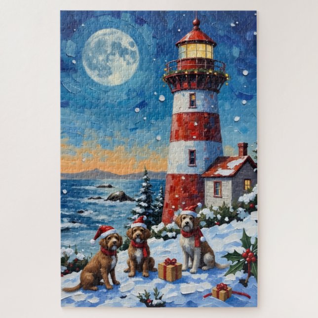 Puzzle Wirehaired Pointing Griffon Christmas Lighthouse (Vertical)