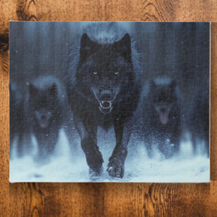 Puzzle Wolf Alpha noir courant dans la neige
