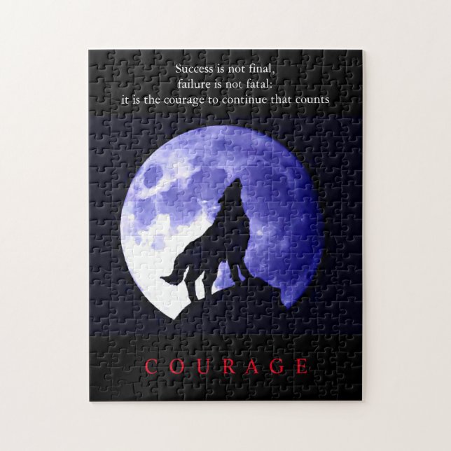 Puzzle Wolf Blue Night Motivational Courage (Vertical)