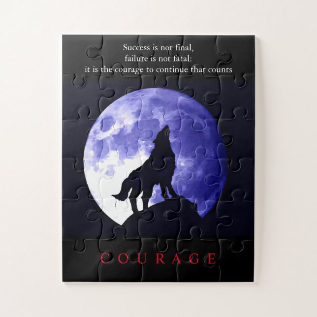 Puzzle Wolf Blue Night Motivational Courage (Vertical)