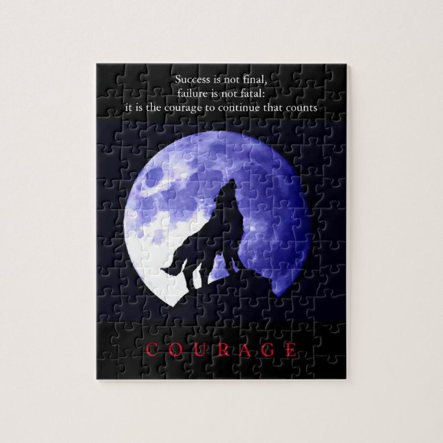 Puzzle Wolf Blue Night Motivational Courage (Vertical)