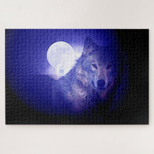 Puzzle Wolf Fullmoon & Blue Night - Wild Animals Art