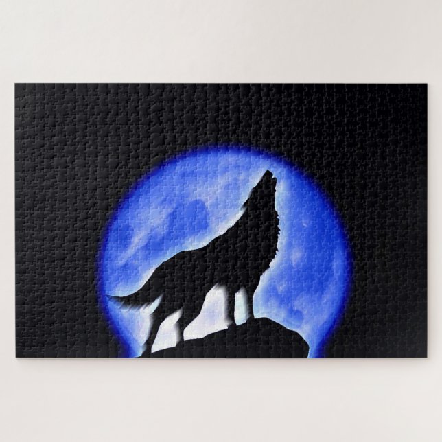 Puzzle Wolf Fullmoon & Blue Night - Wild Animals Art (Horizontal)