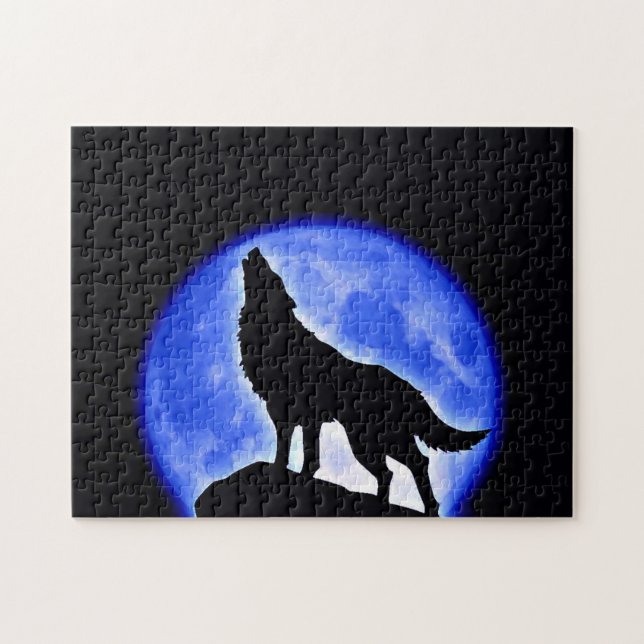 Puzzle Wolf Fullmoon & Blue Night - Wild Animaux Art (Horizontal)
