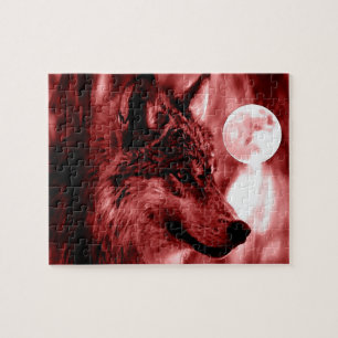 Puzzle Wolf Fullmoon & Red Night - Wild Animals Art