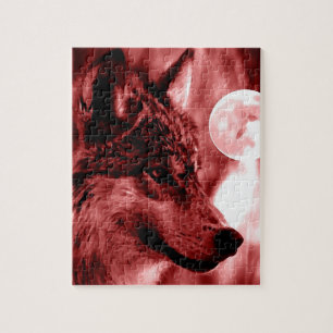 Puzzle Wolf Fullmoon & Red Night - Wild Animaux Art