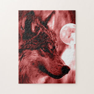 Puzzle Wolf Fullmoon & Red Night - Wild Animaux Art