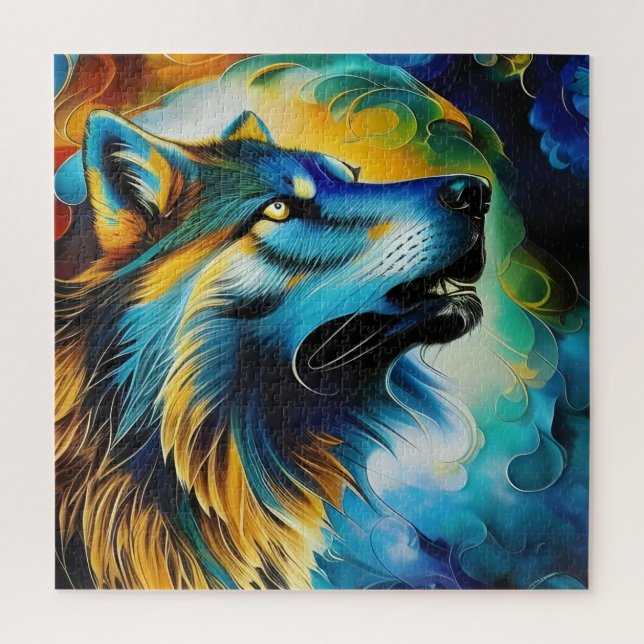 Puzzle Wolf Howl coloré (Vertical)