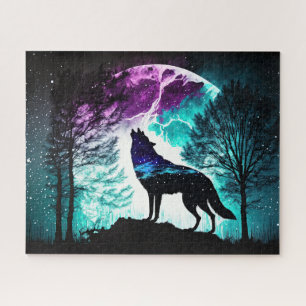 Puzzle Wolf Howling à la lune Galaxy Stars Animal