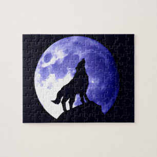 Puzzle Wolf Silhouette & Full Moon