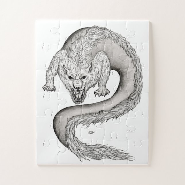 Puzzle Wolfdragon design noir et blanc (Vertical)