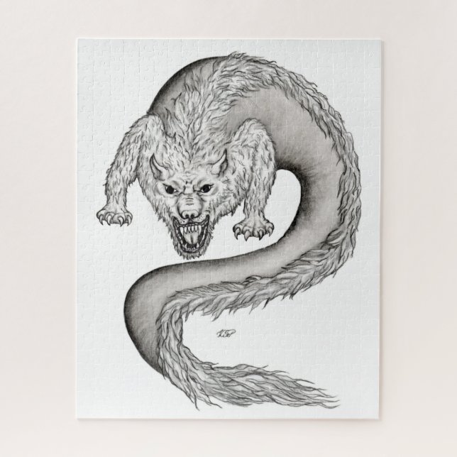 Puzzle Wolfdragon design noir et blanc (Vertical)