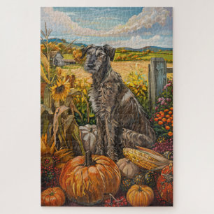 Puzzle Wolfhound Chien Moisson d'automne Thankgiving