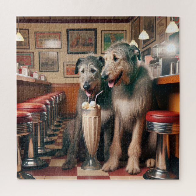 Puzzle Wolfhounds irlandais dans un dîner rétro (Vertical)