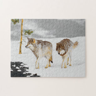 Puzzle Wolves in Snow Painting - Original Wildlife Art
