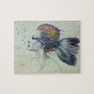 Puzzle Woman fish mermaid portrait surreal fantasy art