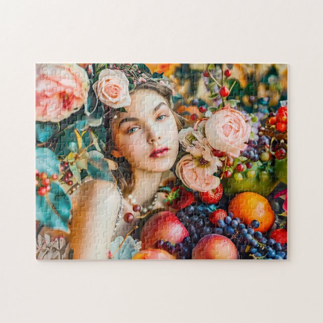 Puzzle Woman with fruit and floral rose decor (Horizontal)