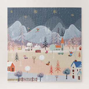Puzzle Wonderland d'hiver : Scène Vintage de campagne.