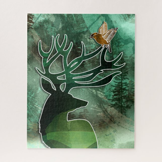 Puzzle Woodland Harmony Buck with a Hawk Wildlife (Vertical)