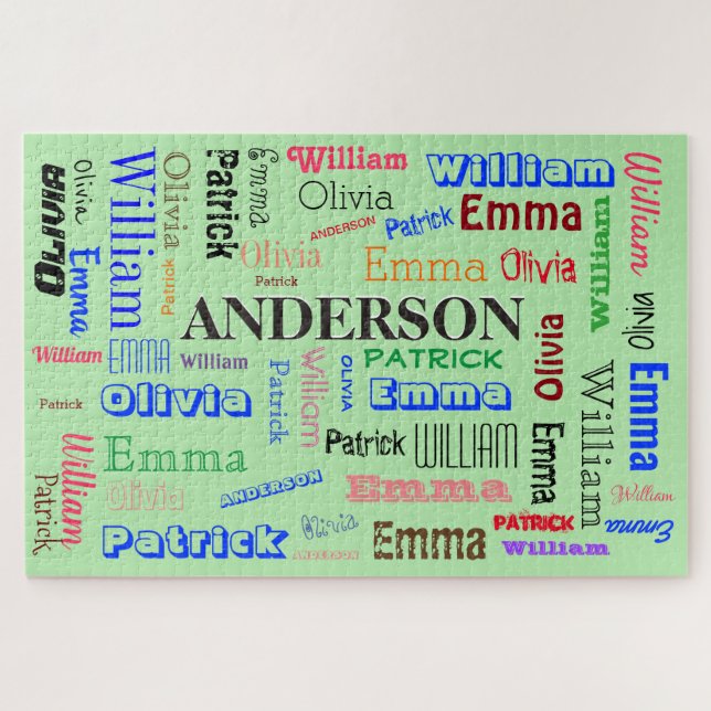 Puzzle Word Cloud Nom de famille personnalisé (Horizontal)