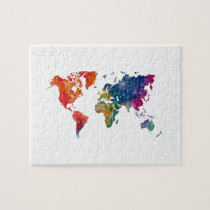 Puzzle World map in watercolor