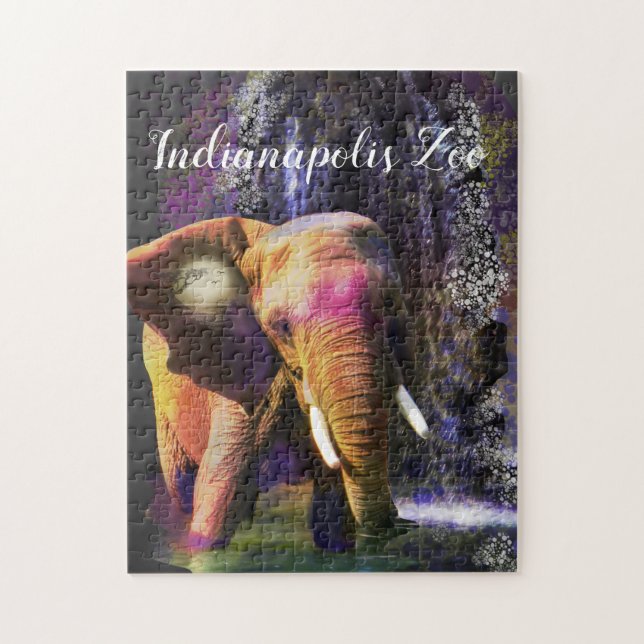Puzzle Wrinking Wonders Wonders Colorful Elephant Waterfa (Vertical)