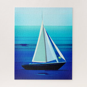 Puzzle Yacht Sous Voile, Bleu Cobalt