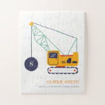 Puzzle Yellow Construction Crane Vehicle Monogram Boys<br><div class="desc">If you need any further customisation please feel free to message me on yellowfebstudio@gmail.com.</div>