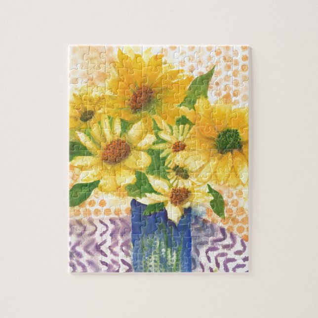 Puzzle yellow daisies in blue vase (Vertical)