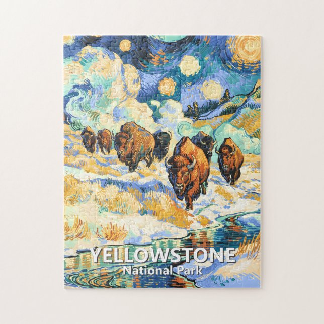 Puzzle Yellowstone National Park Bison Vintage Van Gogh (Vertical)